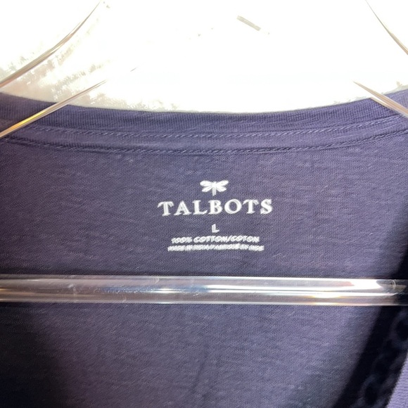 Talbots Navy Blue Embroidered Flower Print Short Sleeve Top - Picture 3 of 5